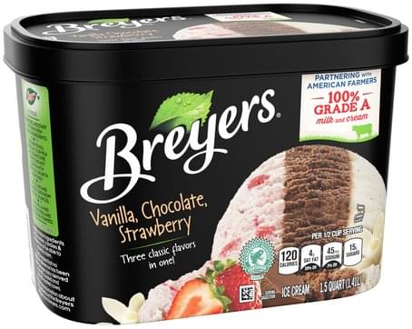 Breyers Vanilla, Chocolate, Strawberry Ice Cream - 1.5 QT, Nutrition ...