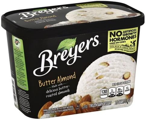 Breyers Butter Almond Frozen Dairy Dessert - 1.5 QT, Nutrition ...