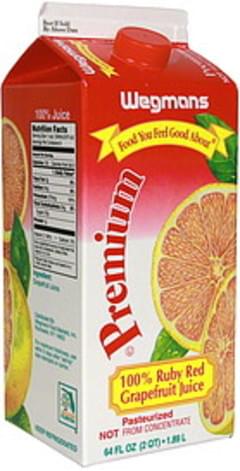 Wegmans 100% Ruby Red Grapefruit, Premium Juice - 64 Oz, Nutrition 