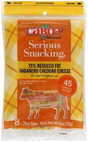 Cabot 75% Reduced Fat Habanero Cheddar Cheese Bars - 8 Ea, Nutrition ...