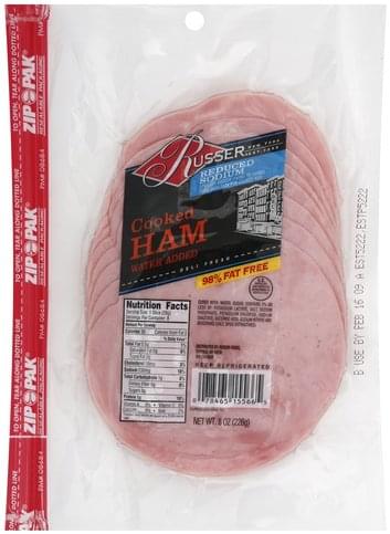 Russer Cooked, Water Added, Reduced Sodium Ham - 8 oz, Nutrition ...