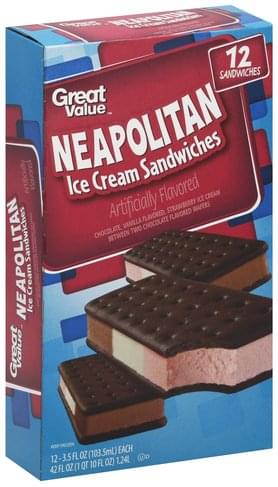 Great Value Neapolitan Ice Cream Sandwiches - 12 ea, Nutrition ...