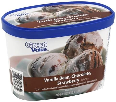 Great Value Vanilla Bean, Chocolate, Strawberry Ice Cream - 48 oz ...