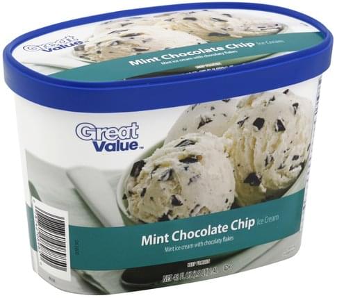 Great Value Mint Chocolate Chip Ice Cream - 48 Oz, Nutrition ...