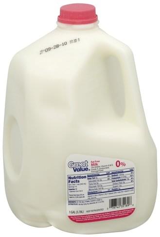 Great Value Fat Free, 0% Milkfat Milk - 1 gl, Nutrition Information | Innit