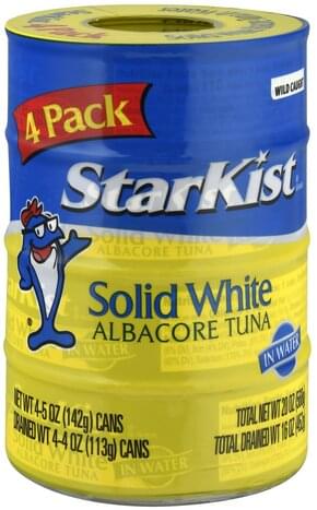 STARKIST Solid White, In Water, 4 Pack Albacore Tuna - 4 ea, Nutrition ...