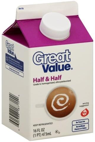 Great Value Half & Half - 16 oz, Nutrition Information | Innit