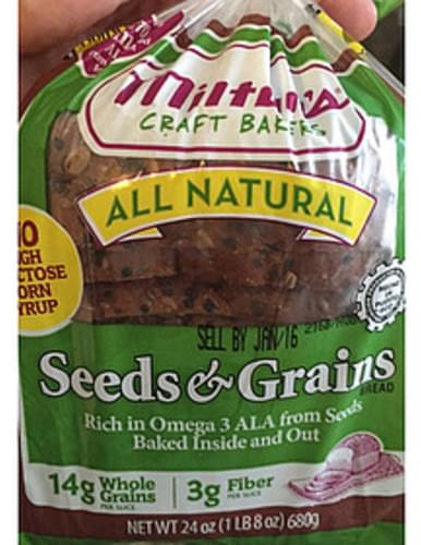 Milton's Craft Bakers Seeds & Grains Bread - 43 G, Nutrition ...