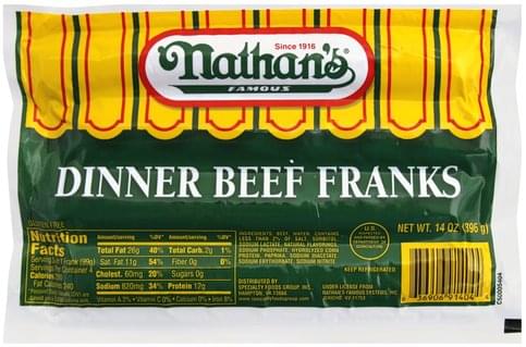 Nathans Dinner Beef Franks Oz Nutrition Information Innit