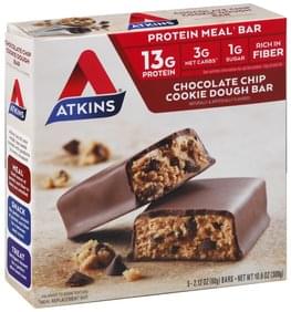 Atkins Chocolate Chip Cookie Dough Protein Meal Bar - 5 ea, Nutrition ...