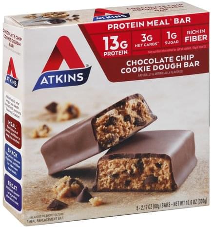 Atkins Chocolate Chip Cookie Dough Protein Meal Bar - 5 ea, Nutrition ...