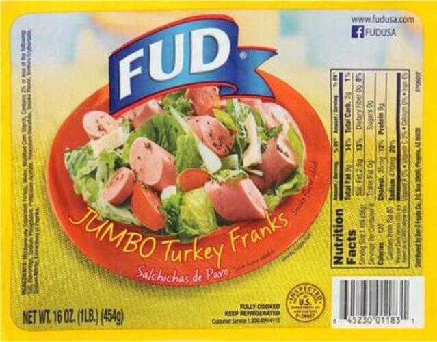 Fud Turkey Jumbo Franks - 16 Oz, Nutrition Information | Innit