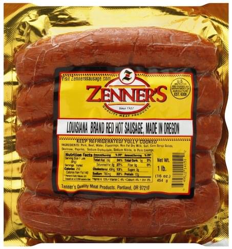 Zenners Louisiana Brand Red Hot Sausage - 16 oz, Nutrition Information
