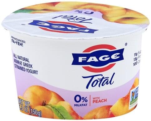 Fage Greek, Nonfat, with Peach, Strained Yogurt - 5.3 oz, Nutrition ...