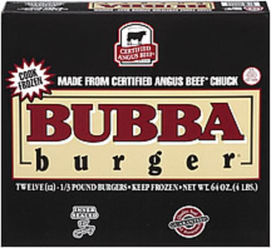 Bubba Burger Certified Angus Beef Chuck 1/3 Lb Burgers - 12, Nutrition ...