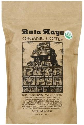 Ruta Maya Organic, Whole Bean, Medium Roast Coffee - 12 oz, Nutrition ...