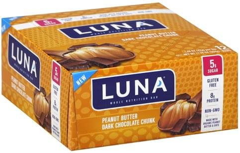 Luna Whole, Peanut Butter Dark Chocolate Chunk Nutrition Bar - 12 ea ...