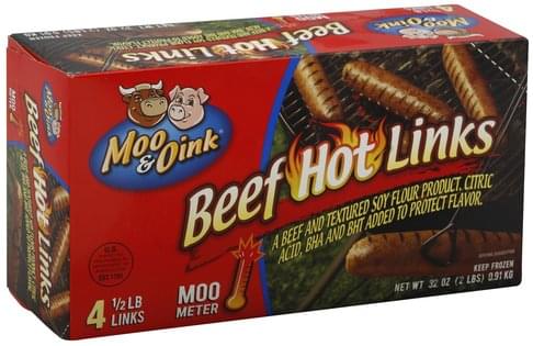 Moo & Oink Hot Beef Links - 4 ea, Nutrition Information | Innit