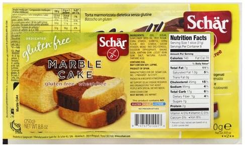 Schar Marble Cake - 8.8 oz, Nutrition Information | Innit