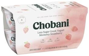 Chobani Less Sugar, Monterey Strawberry Greek Yogurt - 4 ea, Nutrition ...