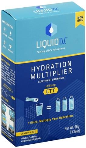 Liquid IV Electrolyte Drink Mix, Lemon Lime, Hydration Multiplier - 6 sticks, 96 g